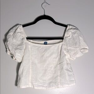 Old Navy White Puff Sleeve Crop Blouse